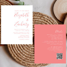 Convite de casamento de Código QR Coral de Script 