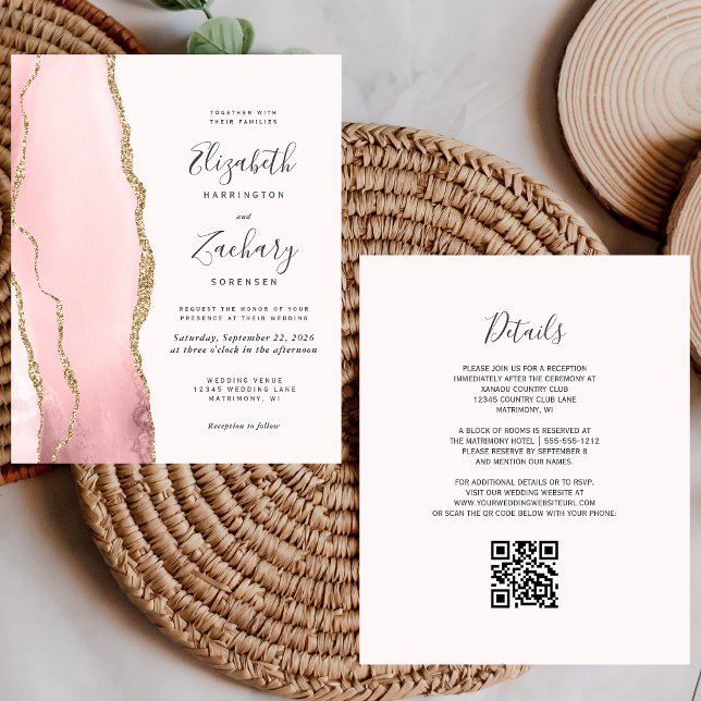 Convite de casamento de Código QR de Agate Dourado (Criador carregado)