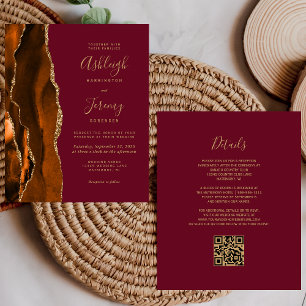 Convite de casamento de Código QR de Bordo Dourado