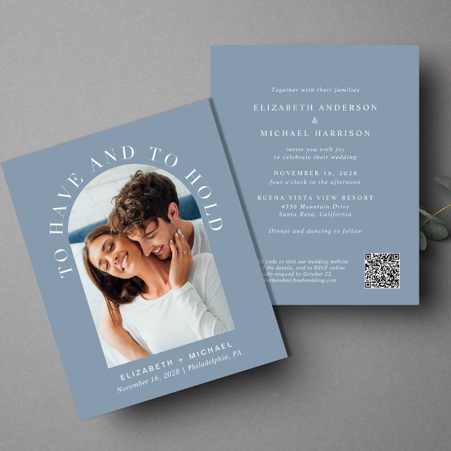 Convite de Casamento de Código QR de Foto de Arch  (Celebrate your love story with invitation showcasing your favorite photo in an elegant arch frame)