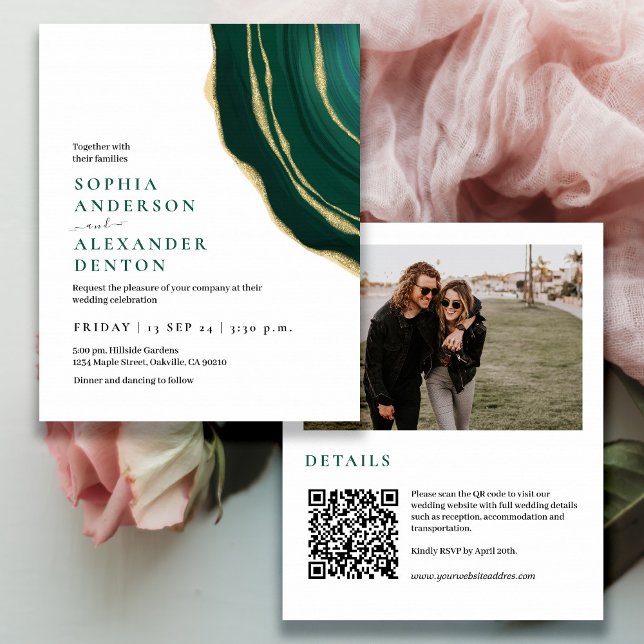 Convite de casamento de código QR de Foto Verde Es (Criador carregado)