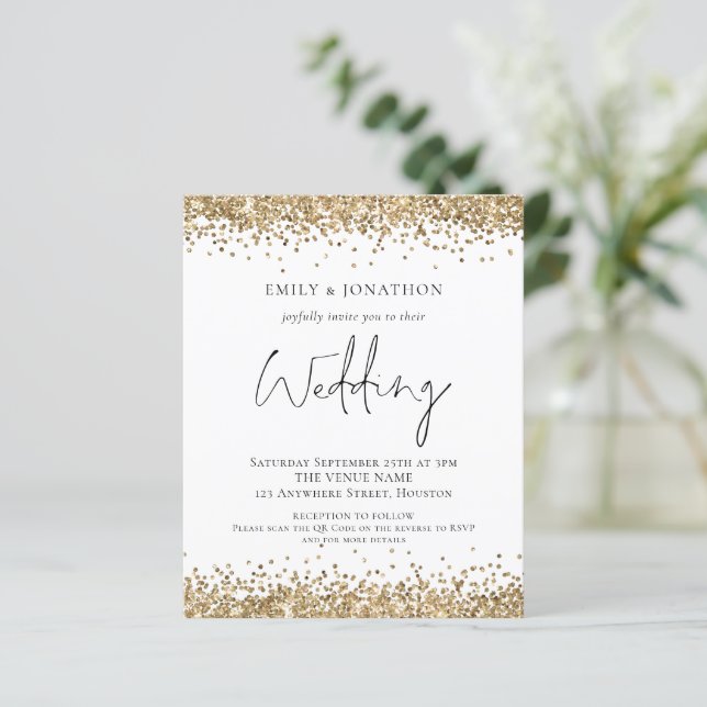 Convite de casamento de Código QR de Glitter Doura (Em pé/Frente)