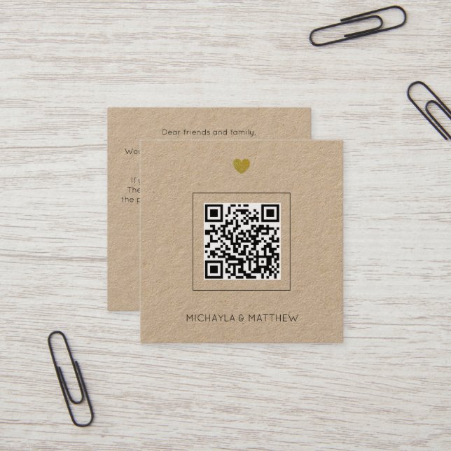 Convite de Casamento de Código QR de Kraft Minimal (Frente/Verso In Situ)