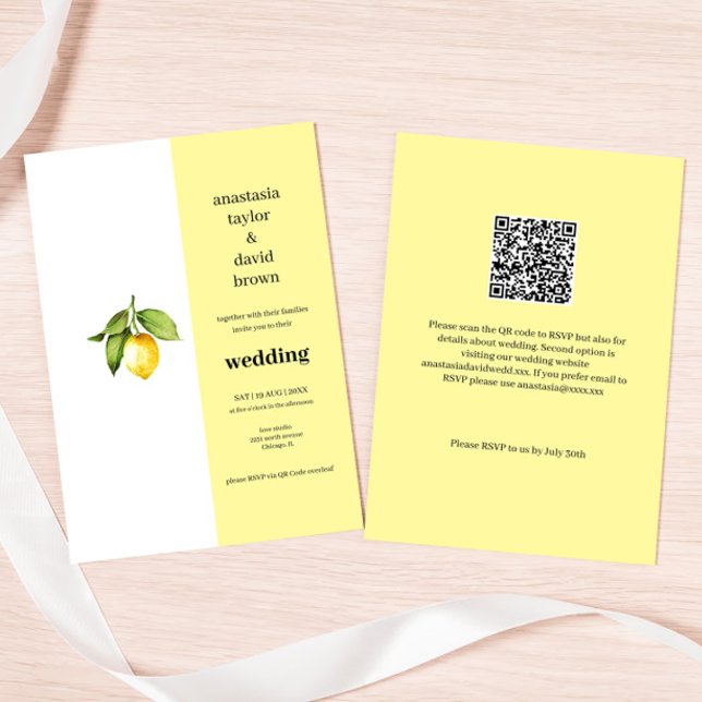 Convite de Casamento de Código QR de Limão Amarelo (Criador carregado)