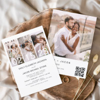 Convite de Casamento de Código QR de Quatro Fotogr