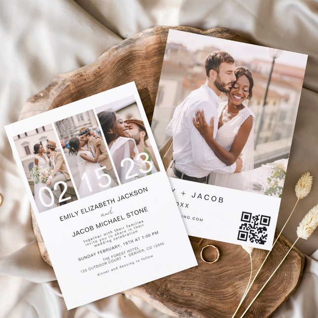 Convite de Casamento de Código QR de Quatro Fotogr (Criador carregado)