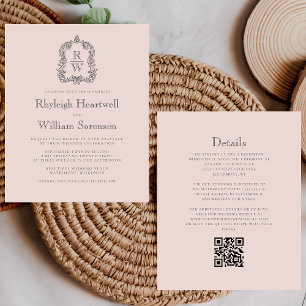 Convite de casamento de Código QR do Blush do Mono