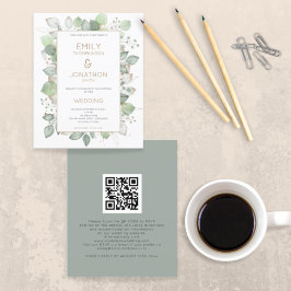 Convite de casamento de Código QR do Dourado Sage 
