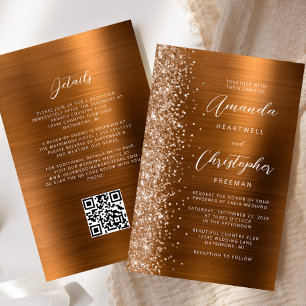 Convite de casamento de Código QR do Glam Laranja