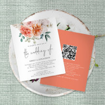 Convite de casamento de Código QR Floral de Pêonos