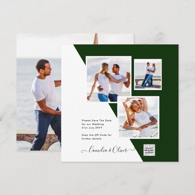 Convite de casamento de CÓDIGO QR FOTO moderno ou  (Frente/Verso)