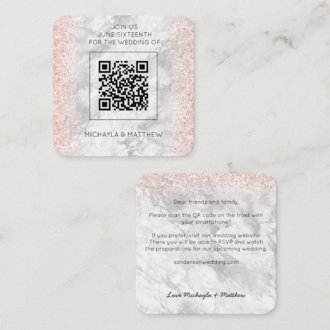 Convite de casamento de Código QR Glitter Dourado  (Frente/Verso)