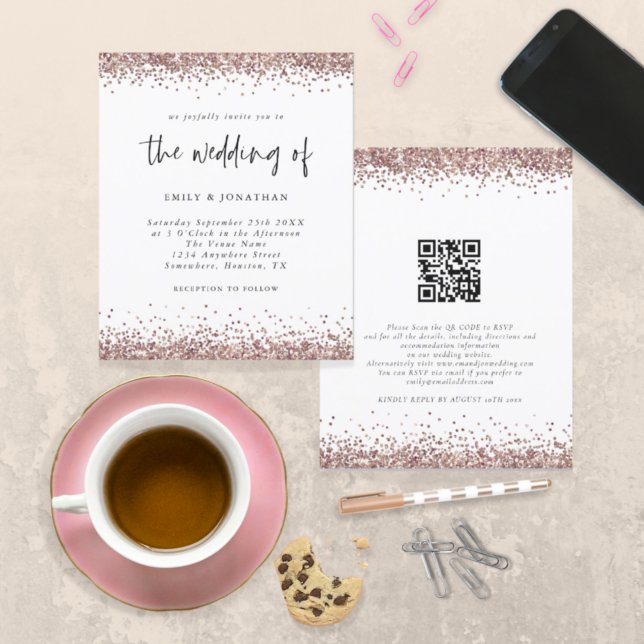 Convite de casamento de Código QR Glitter Dourado  (Criador carregado)
