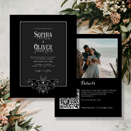 Convite de casamento de código QR Gótico Preto&Bra