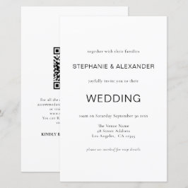 Convite de casamento de Código QR Preto Simples de