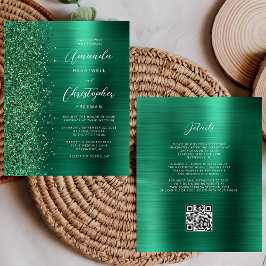 Convite de Casamento de Código QR Verde de Glam Or