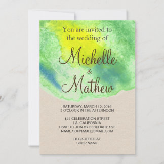 Convite De Casamento De Cor Azul Amarelo Verde