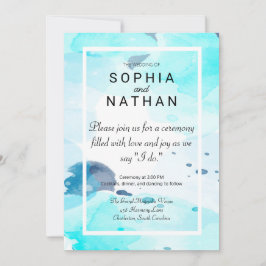 Convite De Casamento De Cor De Água Azul Elegante