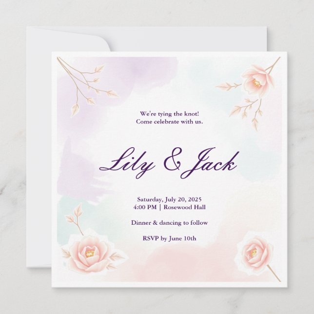 Convite de casamento de Cor de Pastel Personalizad (Frente)