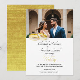 Convite de casamento de cor Dourada simples de fot