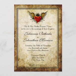 Convite De Casamento De Coração Com Ala De Tatua