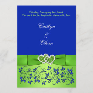 Convite de casamento de Corações, Azul, Verde