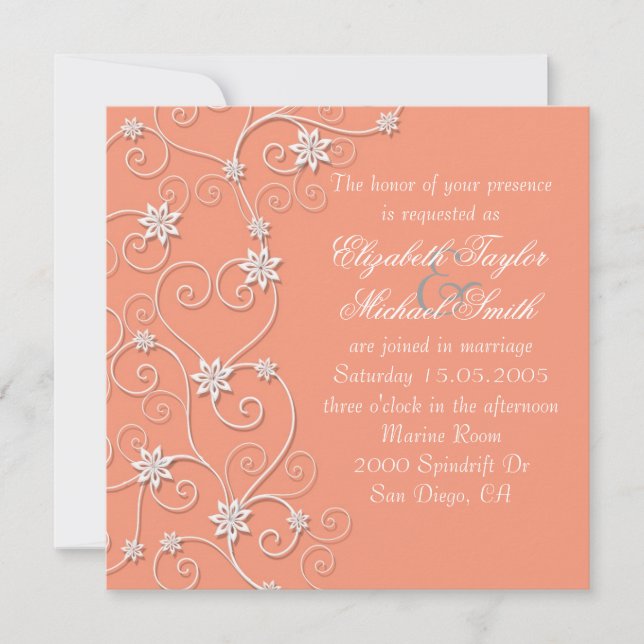 Convite de casamento de Coral de Sujidade Branca d (Frente)