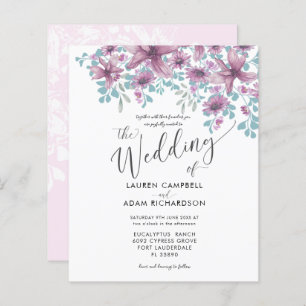 Convite De Casamento De Cores De Água Rosa-Floral