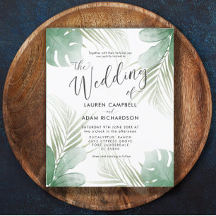Convite De Casamento De Cores De Água Tropicais De