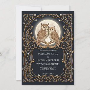 Convite de Casamento de Coruja Arte Nova Quadro Lu
