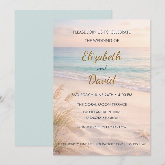 Convite de Casamento de Costa de Praia Serena (Frente/Verso)