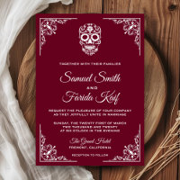 Convite de Casamento de Crânio de Açúcar Burgundy
