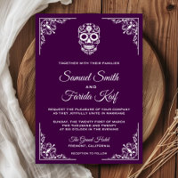 Convite de Casamento de Crânio de Açúcar Roxo e Br
