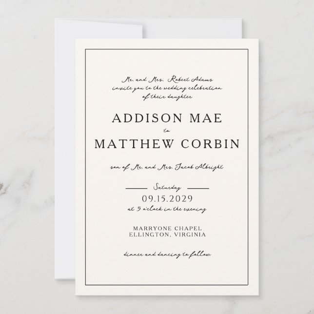 Convite De Casamento De Creme De Script Minimalist (Frente)