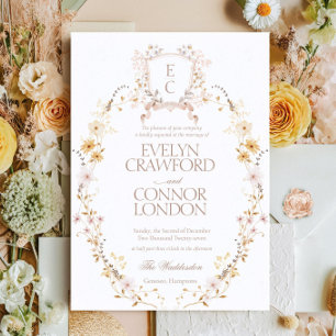 Convite De Casamento De Crest Floral Elegante Boho