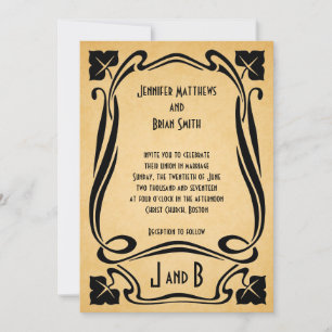 Convite De Casamento De Deco De Arte Negra Vintage