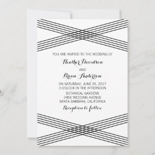 Convite de casamento de Deco Moderno Branco Preto