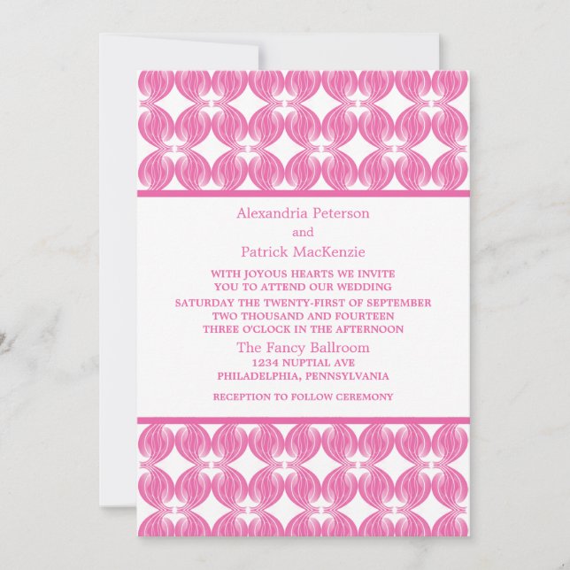 Convite de casamento de Deco Moderno Rosa (Frente)