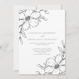 Convite de Casamento de Desenho de Linha Floral Ne