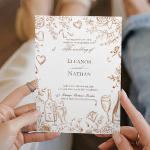 Convite de Casamento de Desenho de Mão