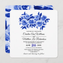 Convite De Casamento De Design Floral De Cor Azul