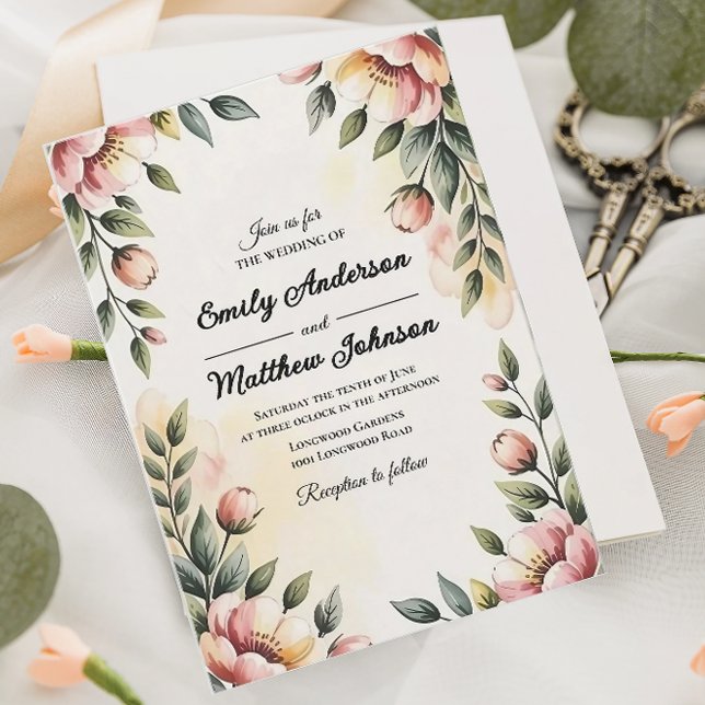 Convite De Casamento De Designer Floral De Aquarel (Criador carregado)