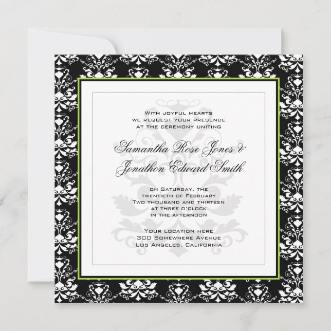 Convite de casamento de Destaque Verde para Damasc (Frente)