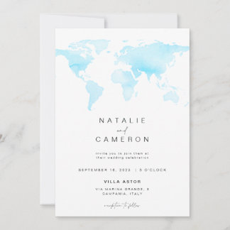 Convite de Casamento de Destino com Mapa Mundial
