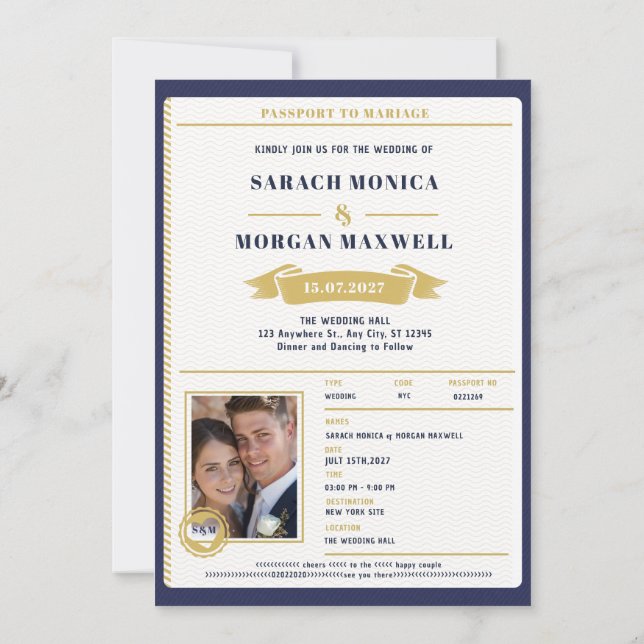 Convite de Casamento de Destino com Monograma de P (Verso)