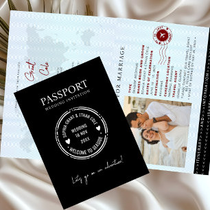Convite de casamento de destino de passaporte verm