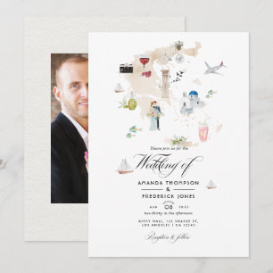 Convite de Casamento de Destino Mapa de Aquarela d