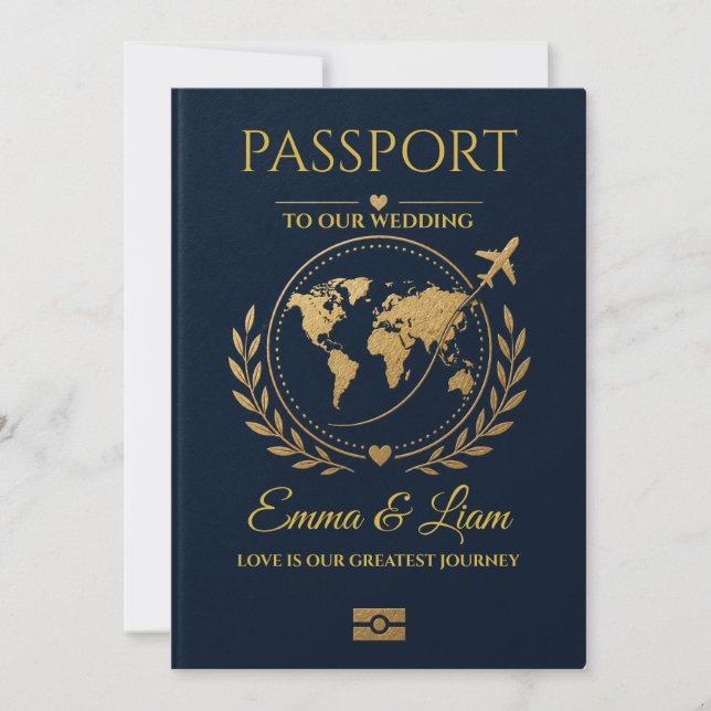 Convite de Casamento de Destino Passaporte Azul Ma (Frente)