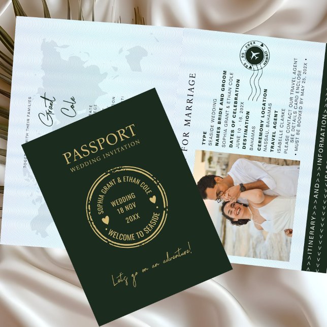 Convite de Casamento de Destino Passaporte Verde (Criador carregado)