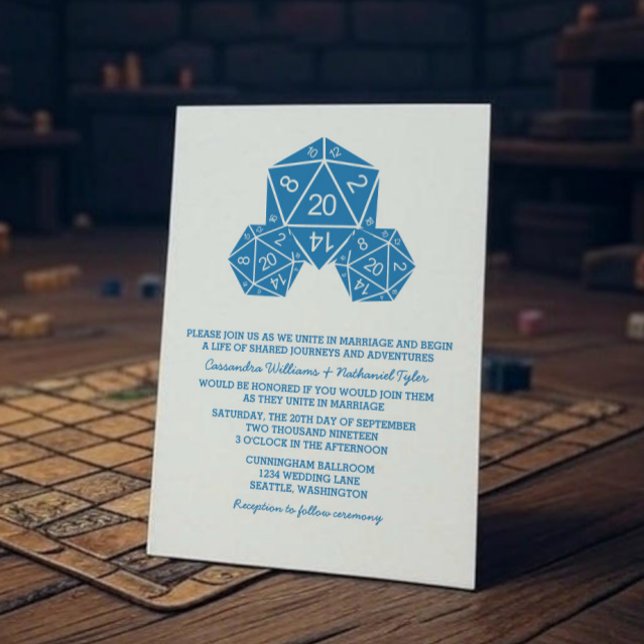 Convite de casamento de Dice D20 Azul (Blue D20 Dice Wedding Invite)